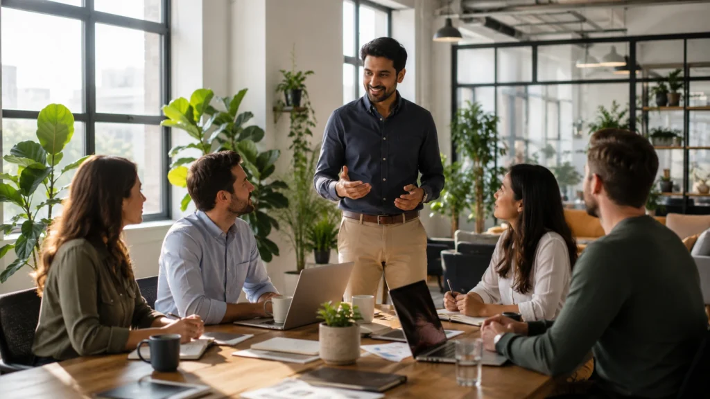 Founder Mental Health: Collaborative meeting in a light-filled office