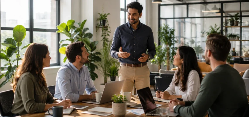 Founder Mental Health: Collaborative meeting in a light-filled office